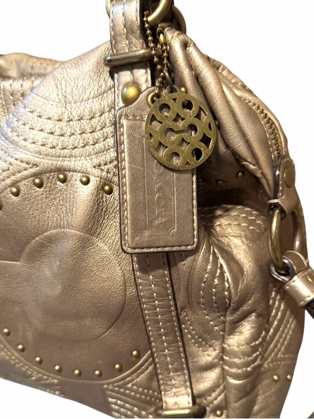 Coach Alex Metallic Gold Studded satchel crossbody Bag rare 2 original hangtags - Picture 6 of 13